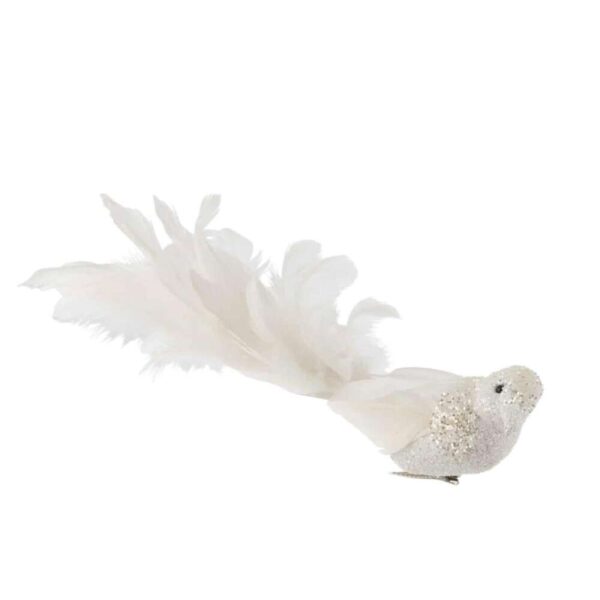 BIRD+CLIP FEATHERS GLITTER WHITE LARGE