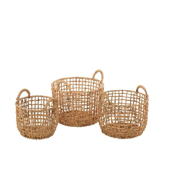 SET OF 3 BASKETS ROUND OPEN WATER HYACINTH NATURAL