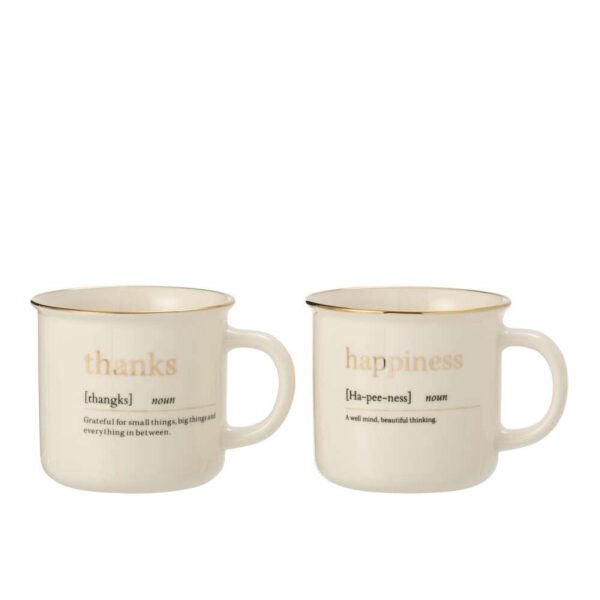 MUG MESSAGE HAPPINESS THANKS CERAMIC GOLD ASSORTMENT OF 2
