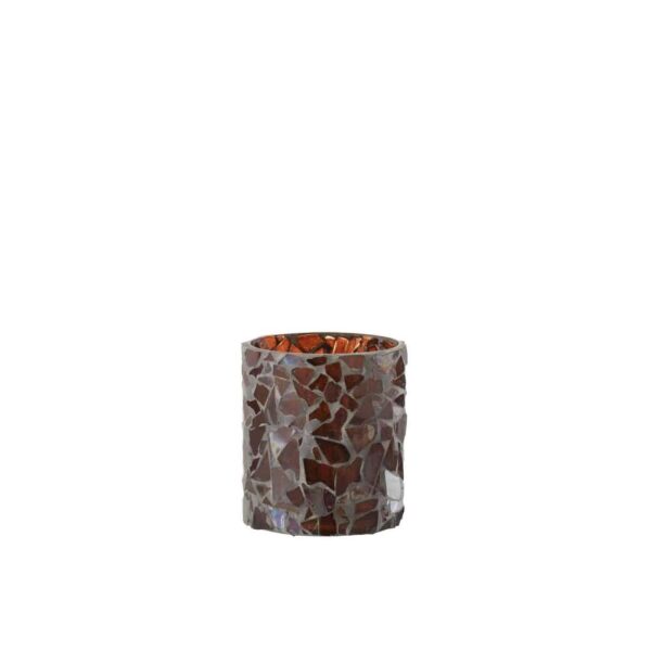 TEALIGHT HOLDER MOSAIC GLASS BROWN SMALL