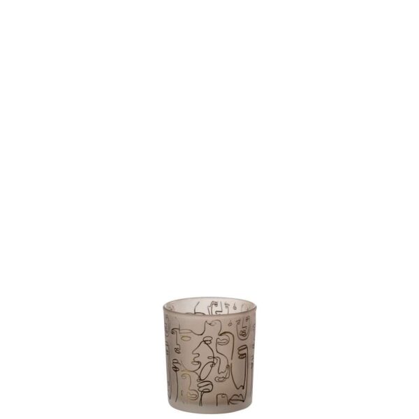 TEALIGHT HOLDER HAPPY FACES GLASS BEIGE SMALL