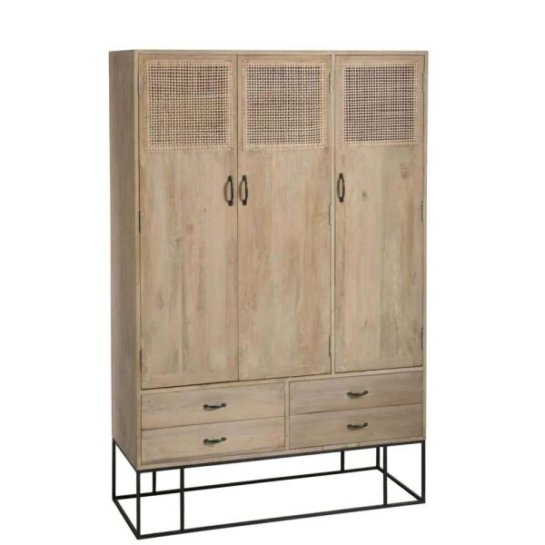 CABINET 3DOORS+4DRAWERS WOVEN REED MANGO WOOD NATURAL