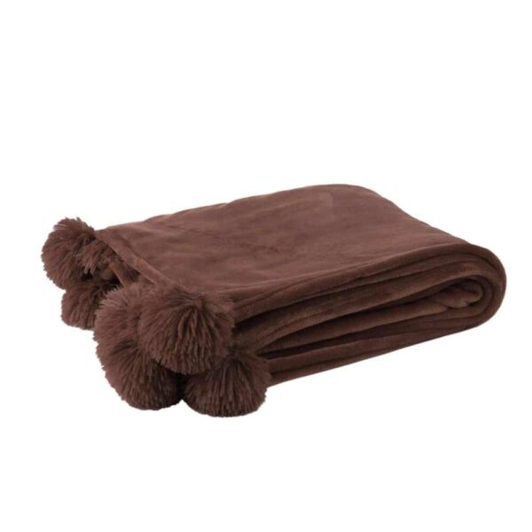 PLAID POMPOM POLYESTER BROWNN