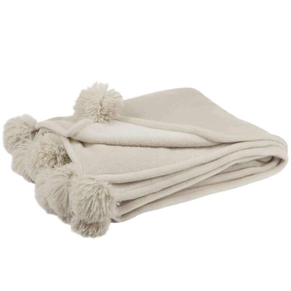 PLAID POMPOM POLYESTER DARK BEIGE