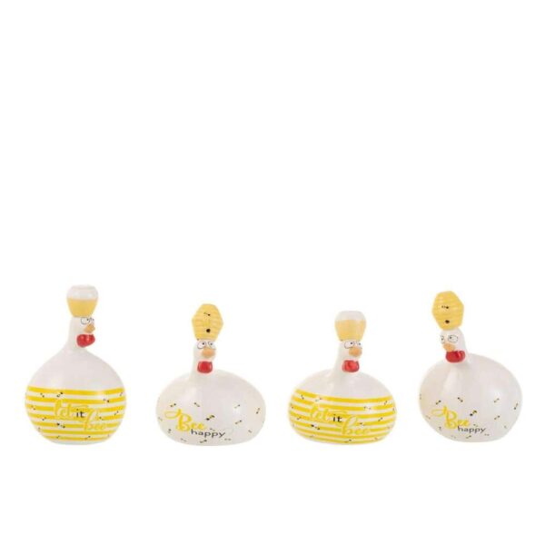 CHICKEN BEE HAPPY/HONEY CERAMIC WHITE/YELLOW SMALL ASSORTMENT OF 4