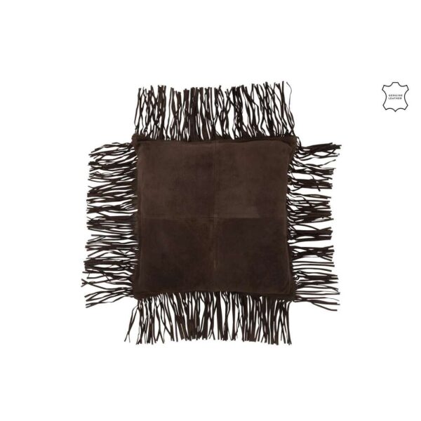 CUSHION FRINGE LEATHER BROWN