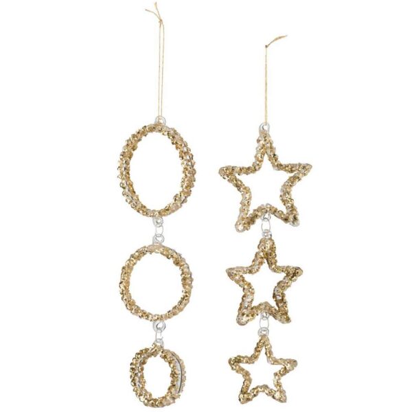 HANGER CIRCLE/STAR GLASS GLITTER GOLD ASSORTMENT OF 2
