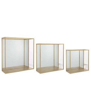 SET OF 3 WALL RACK MIRROR SQUARE METAL/GLASS GOLD