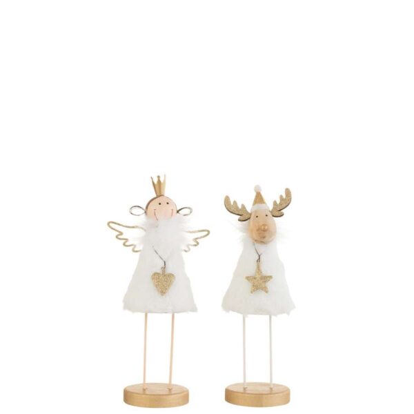 ANGEL/REINDEER ON FOOT FUR/WOOD WHITE/GOLD LARGE ASSORTMENT OF 2