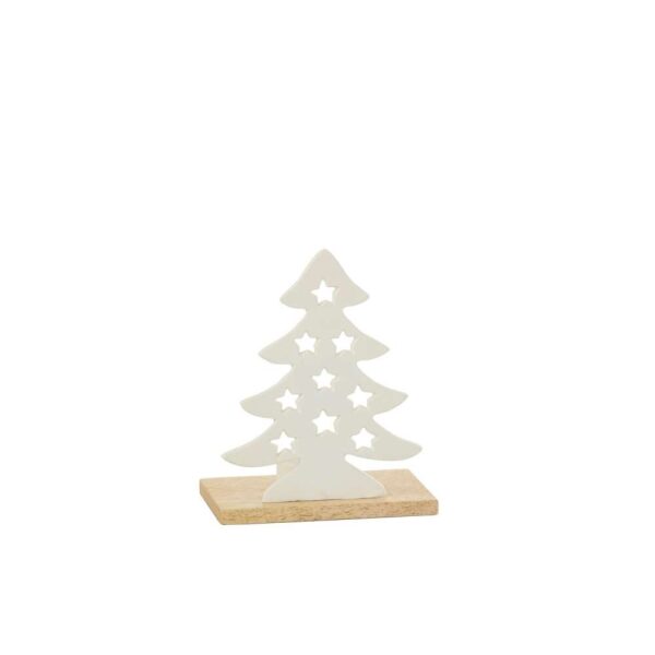 TEALIGHT HOLDER CHRISTMAS TREE ALUMINIUM/WOOD WHITE/NATURAL SMALL