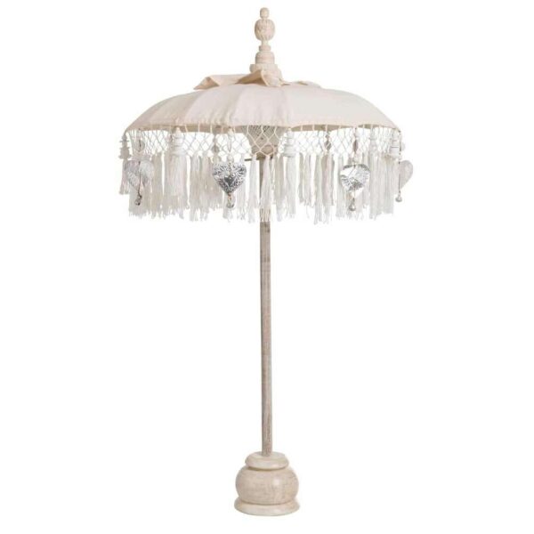 PARASOL+FOOT+TASSEL COTTON/WOOD CREAM/SILVER SMALL