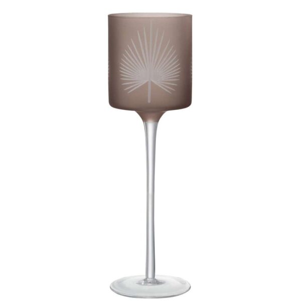 TEALIGHT HOLDER ON FOOT PALM LEAF GLASS BEIGE LARGE