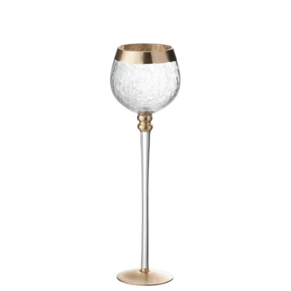 CANDLEHOLDER BALL ON BASE CRACKLE GLASS TRANSPARENT/GOLD LARGE