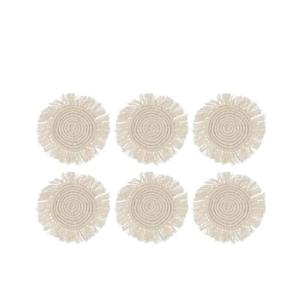SET OF 6 COASTERS FRINGE COTTON BEIGE