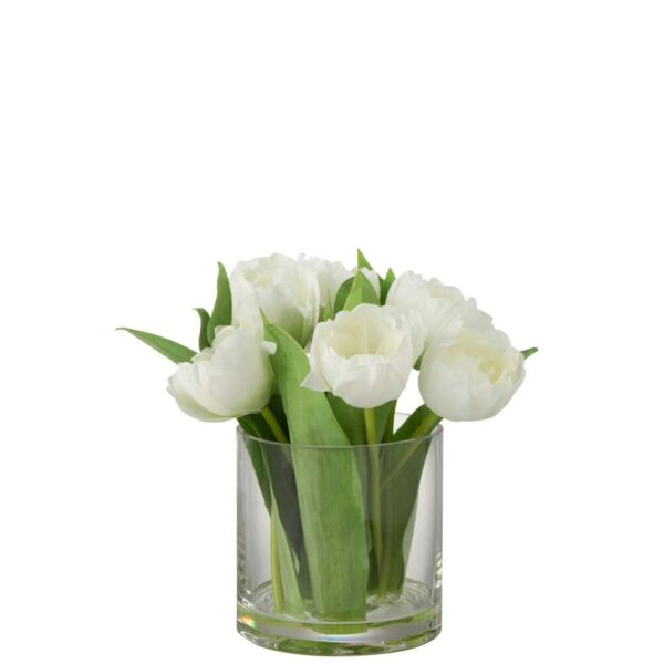 TULIPS IN VASE ROUND PLASTIC GLASS WHITE LARGE