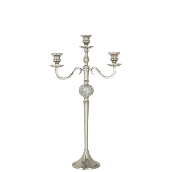 CANDLESTICK ON FOOT DIAMOND SPHERE ALUMINIUM SILVER