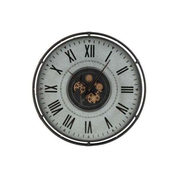 CLOCK METAL BORDER ROMAN NUMERALS METAL GREY/BLACK/GOLD LARGE