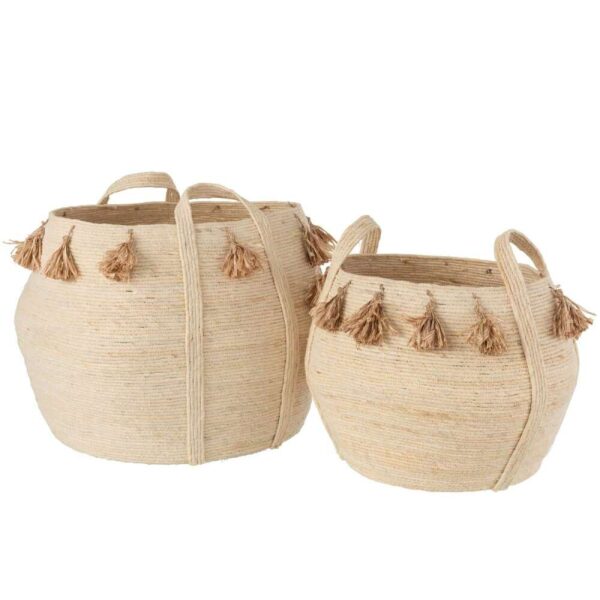 SET OF 2 BASKETS BALL TASSELS MAIZE LIGHT BROWN/NATURAL