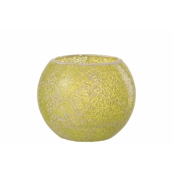 TEALIGHT HOLDER MOSAIC ROUND GLASS YELLOW LARGE