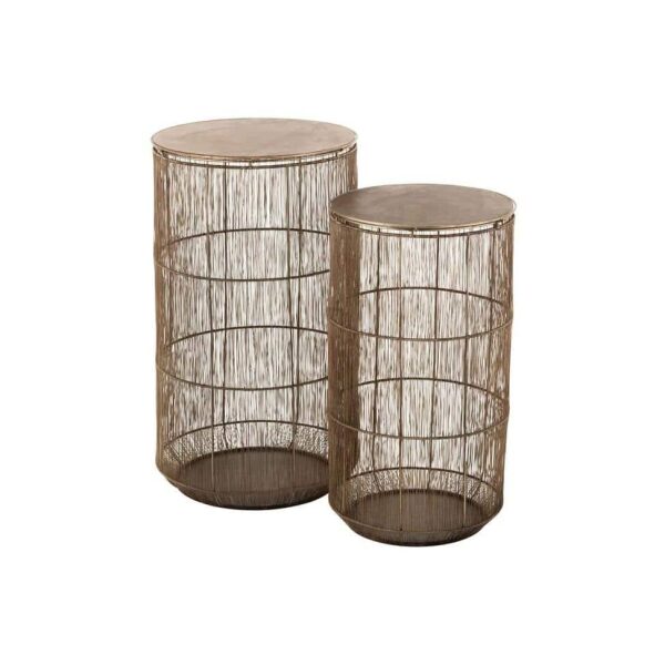 SET OF 2 SIDETABLES BASKETS HIGH ANTIQUE BROWN
