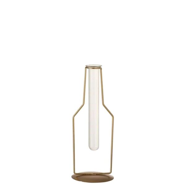 VASE 1 TUBE BOTTLE METAL/GLASS GOLD SMALL