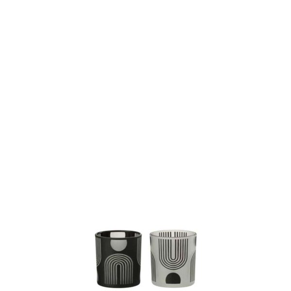 TEALIGHT HOLDER NORDIC GLASS MATT/BLACK/WHITE ASSORTMENT OF 2