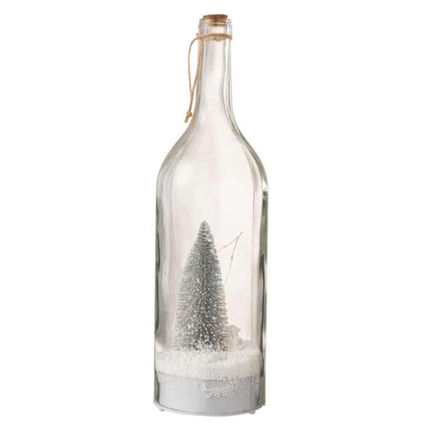 BOTTLE DECO CHRISTMAS SNOW LED GLITTER SILVER