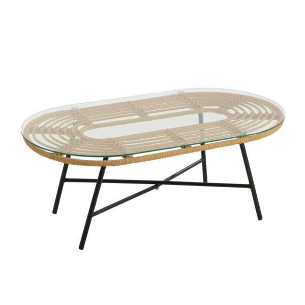 TABLE LOW OVAL OUTDOORS MET/GLASS NATURAL/BLACK