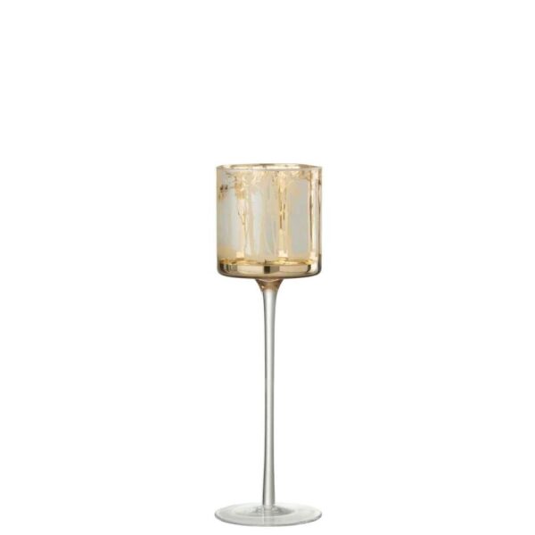 TEALIGHT HOLDER ON FOOT TREES GLASS GOLD LARGE
