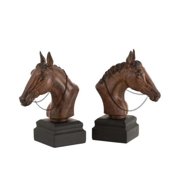 SET 2 BOOKEND HORSE POLY BROWN