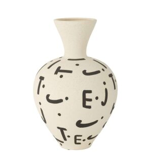 VASE KIRA GLOBE STONEWARE WHITE/BLACK