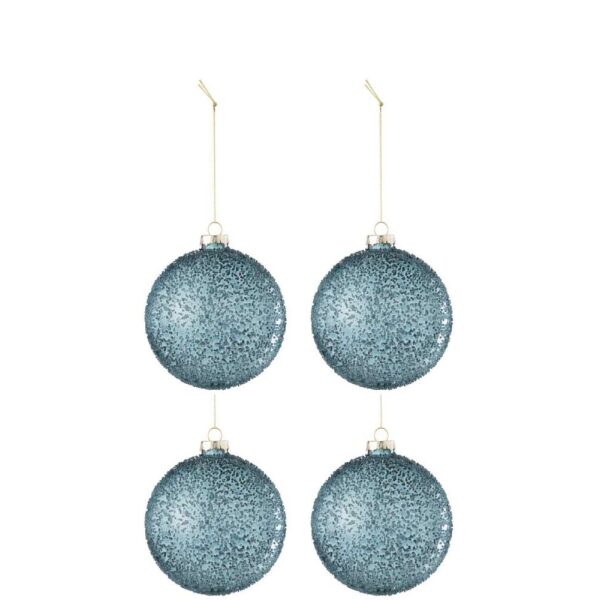 BOX OF 4 CHRISTMAS BAUBLE PEARLS GLASS BLUE SMALL