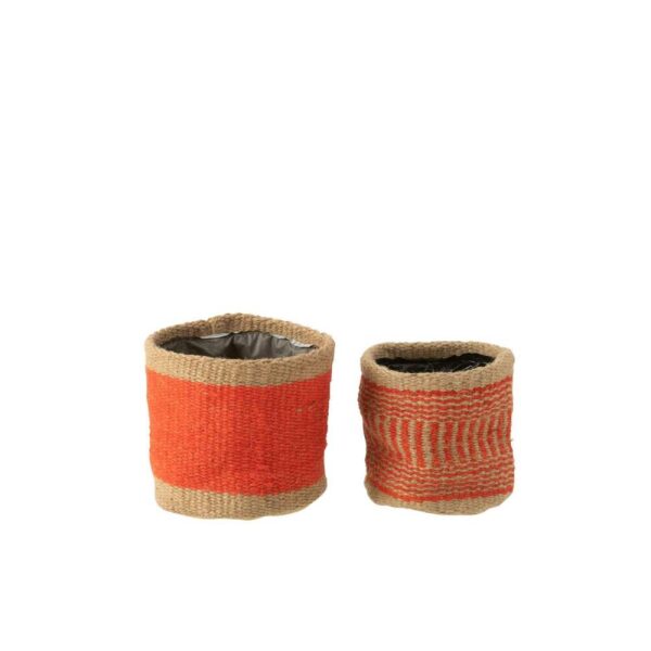 SET OF 2 BASKET ROUND+BAND JUTE NATURAL/ORANGE XS/S