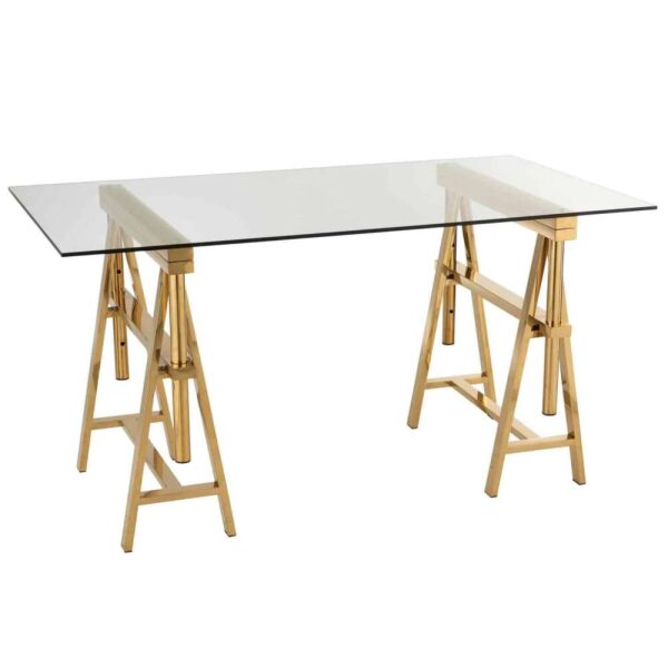 DESK ADJUSTABLE STAINLESS STEEL/GLASS GOLD/TRANSPARENT