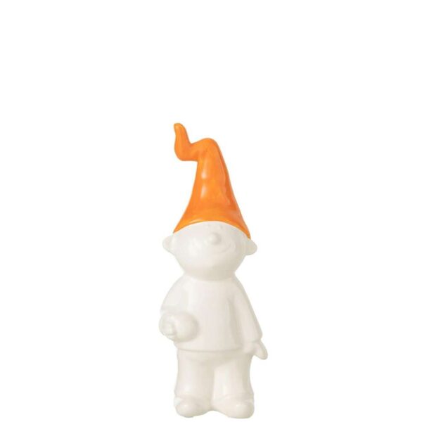 GNOME STANDING FAIENCE WHITE/ORANGE SMALL