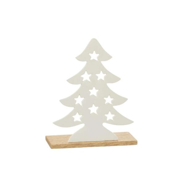 TEALIGHT HOLDER CHRISTMAS TREE ALUMINIUM/WOOD WHITE/NATURAL LARGE