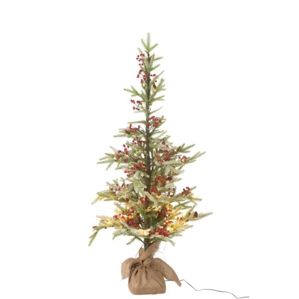 XMAS TREE+JUTE BAG+LED ARTIFICIAL SNOW GREEN/RED SMALL