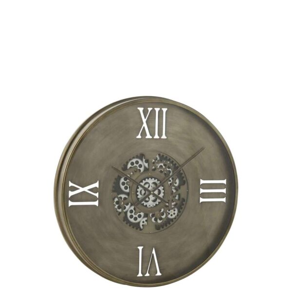 CLOCK ROUND 4 ROMAN NUMERALS GEARS METAL ANTIQUE COPPER