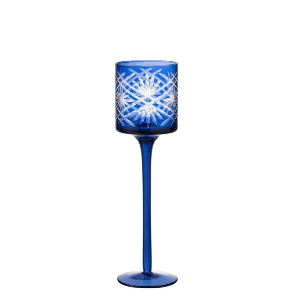 TEALIGHT HOLDER ON FOOT SANTORINI GLASS BLUE SMALL