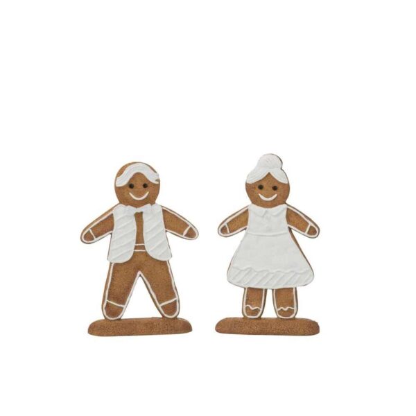 FIGURINE GINGERBREAD POLY WHITE/BROWN ASSORTMENT OF 2