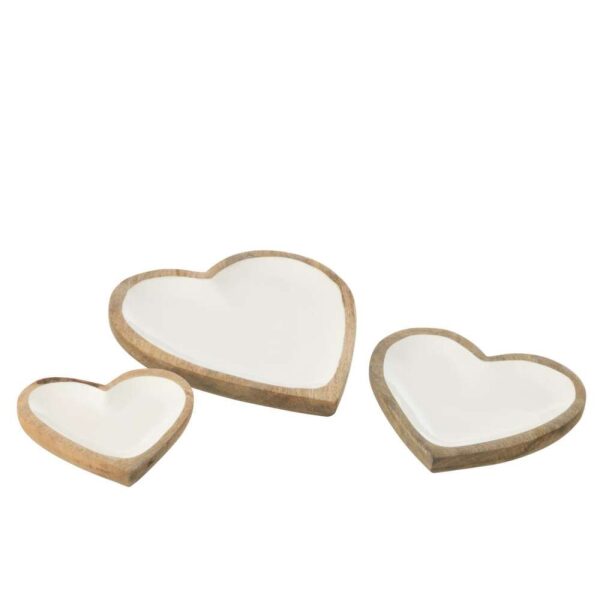 SET OF 3 PLATES HEART MANGO WOOD WHITE/NATURAL