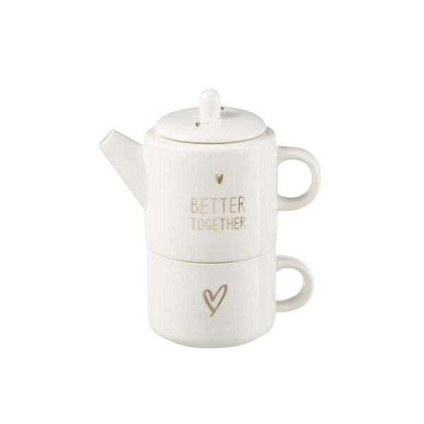 TEA POT+CUP HEART WINDOWNBOX CERANMICS WHITE