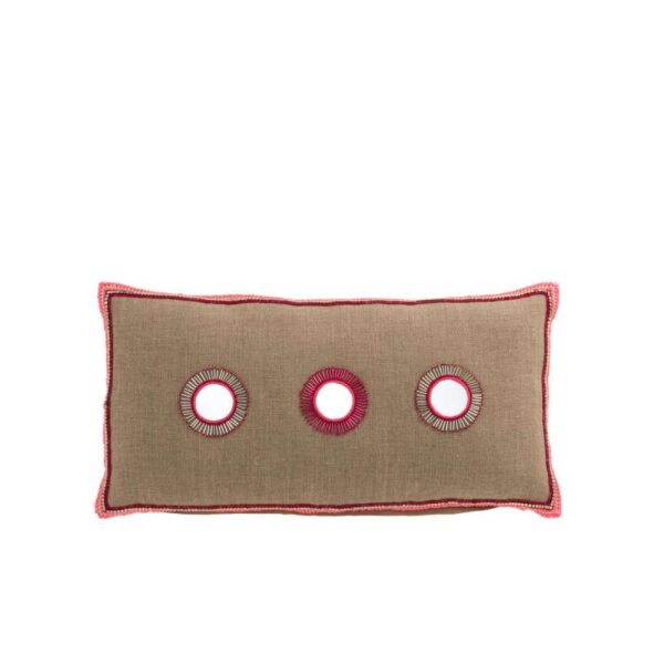 CUSHION RECTANGULAR 3 MIRROR SUNS JUTE NATURAL/PINK