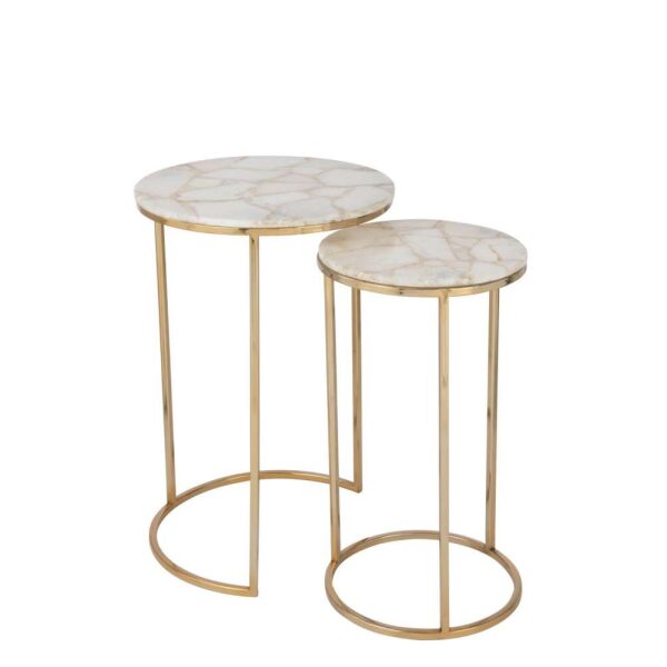 SET OF TWO SIDETABLES QUARTZ STONE/METAL WHITE/GOLD