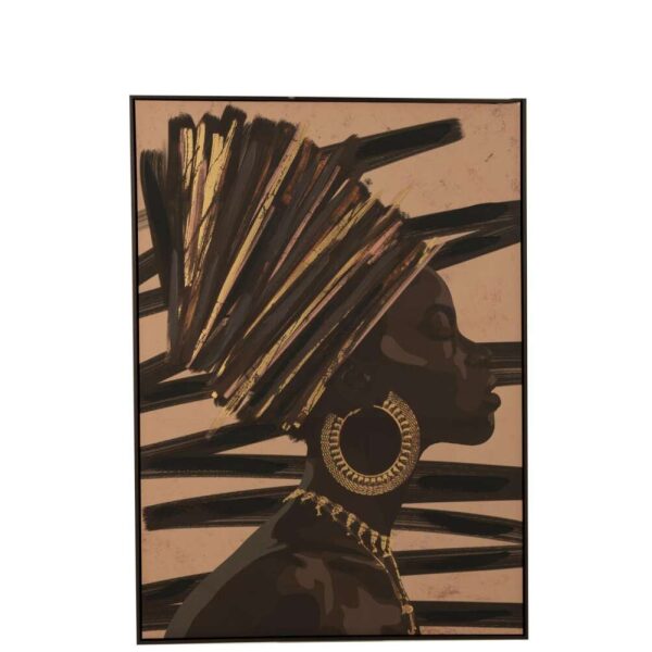 FRAME AFRICAN WOMAN STRIPES WOOD/CANVAS BROWN/BLACK