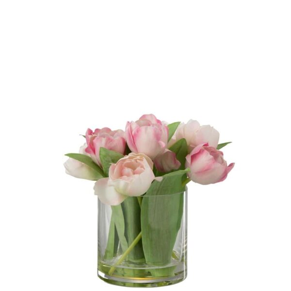 TULIPS IN VASE ROUND PLASTIC GLASS PINK LARGE