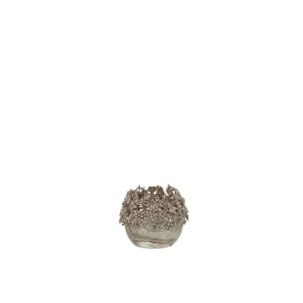 TEALIGHT HOLDER JEWEL METAL/GLASS SILVER SMALL