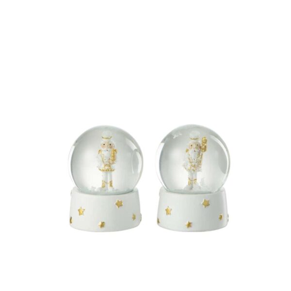 SNOWGLOBE NUTCRACKER RESIN WHITE/GOLD SMALL ASSORTMENT OF 2