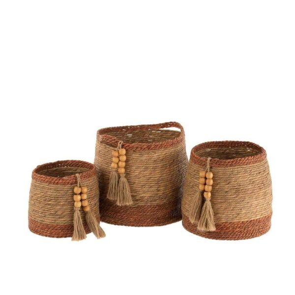 SET OF 3 BASKETS ROUND PEARL NATURAL/BROWN