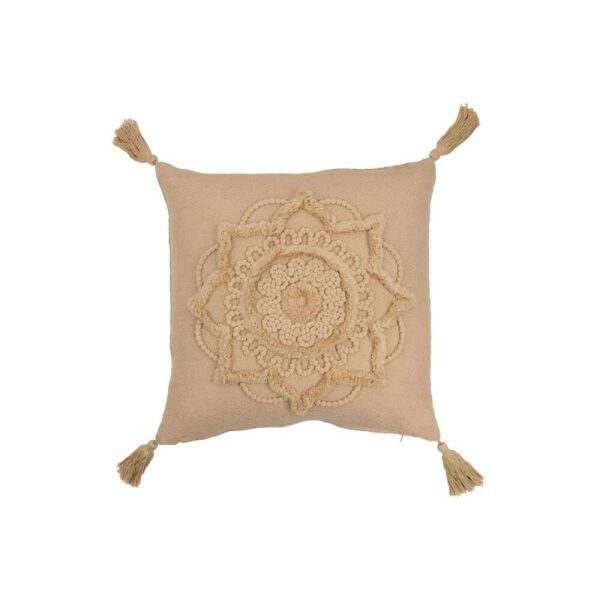 CUSHION FLOWER TASSEL POLYESTER BEIGE